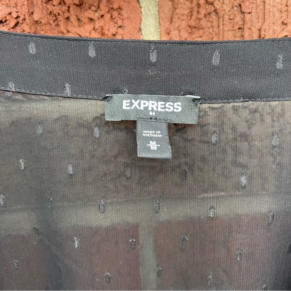 Express Black Sheer Chiffon Glitter Layered Wrap Wide Sleeve Belted Dress - Picture 5 of 6